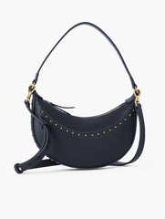 INDIGO STUDDED LEATHER CRESCENT BAG | Talbots outlet