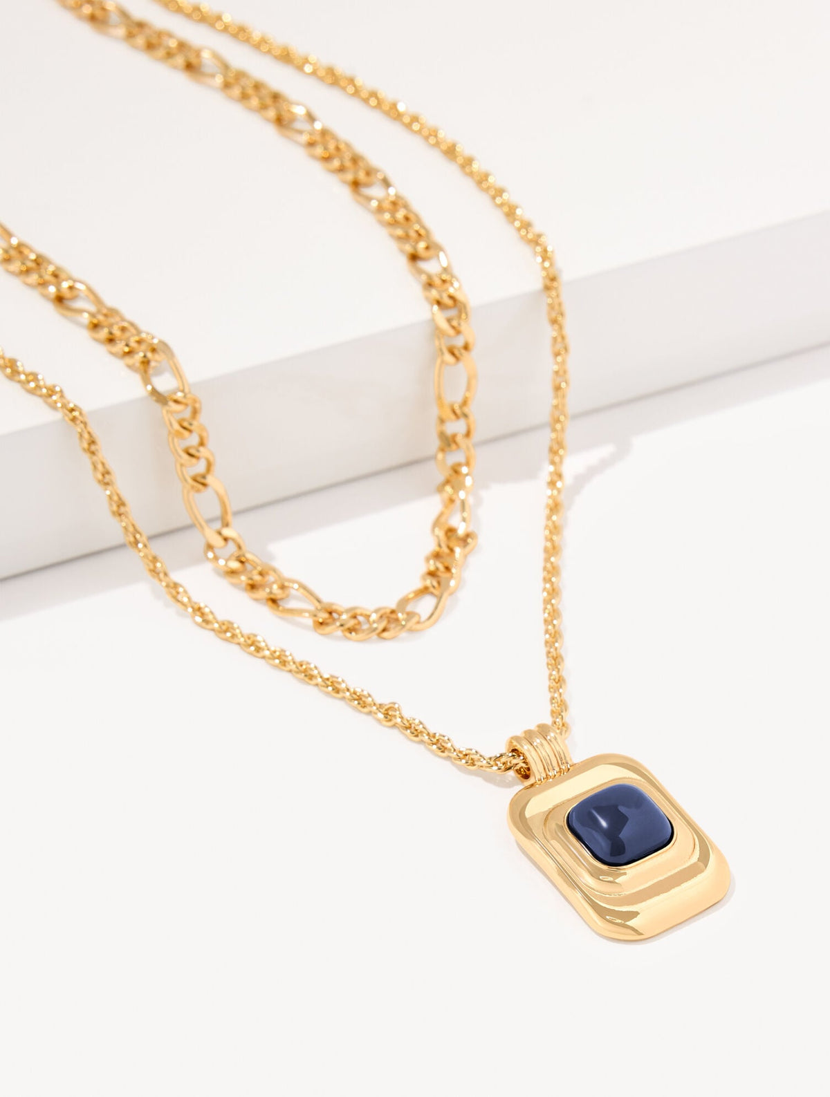 LAPIS BLUE/GOLD LAYERED GEO PENDANT NECKLACE | Talbots outlet