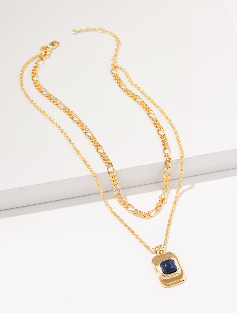 LAPIS BLUE/GOLD LAYERED GEO PENDANT NECKLACE | Talbots outlet