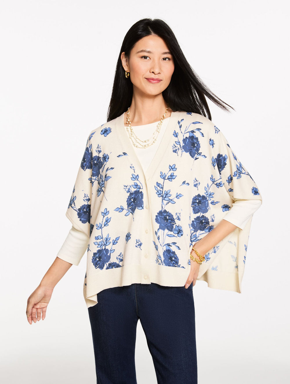 IVORY MULTI ROSETTE CHARM PONCHO | Talbots US