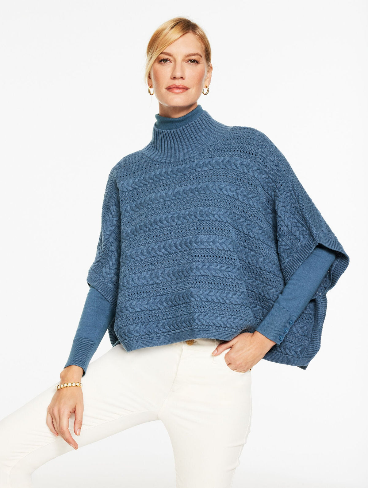 MOONLIGHT BLUE CABLE KNIT PONCHO - MOONLIGHT BLUE | Talbots near me