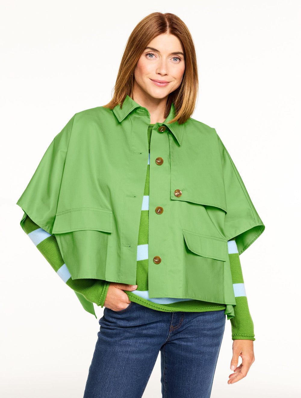 GREEN FERN PLUS SIZE SHORT TRENCH CAPE | Talbots sale