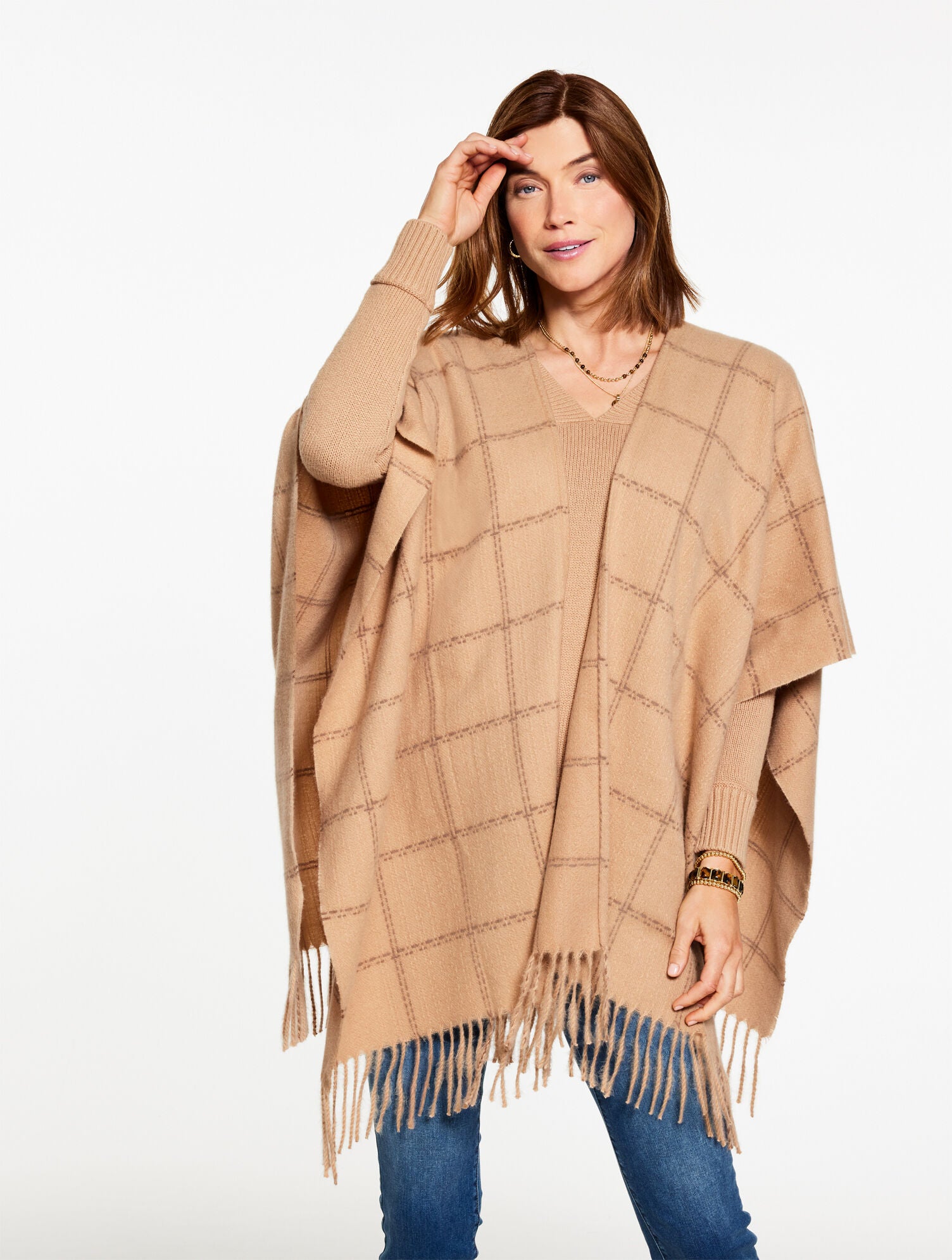 TOASTED COCONUT MULTI PLUS EXCLUSIVE PLAID RUANA | Talbots sale