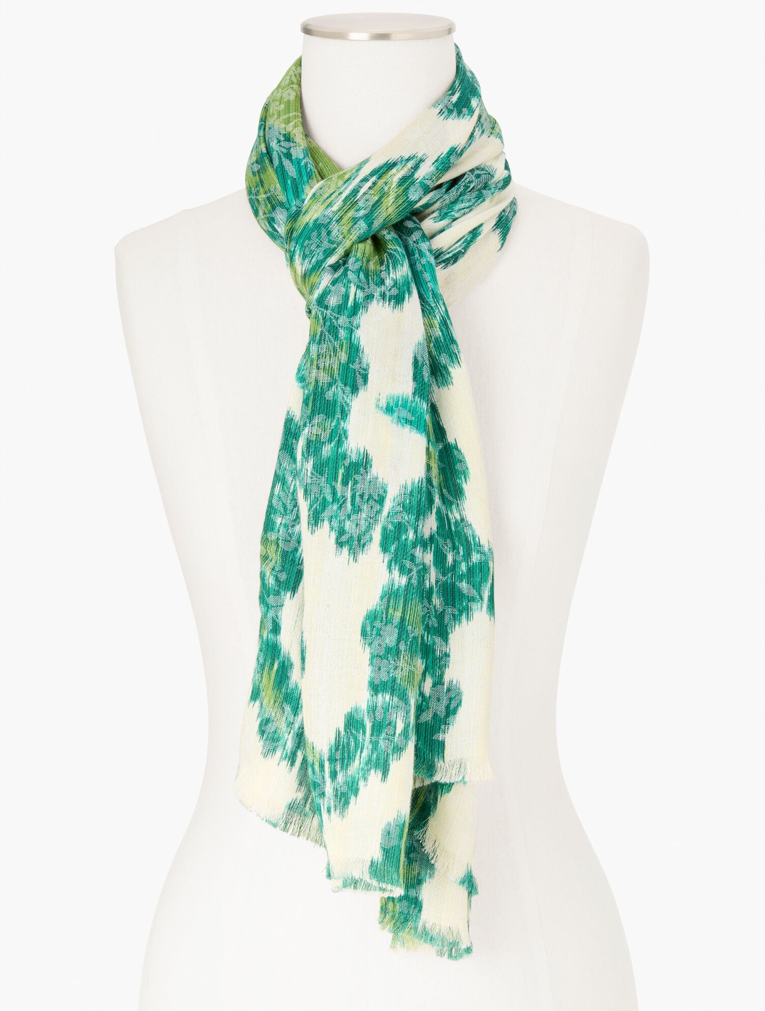 LUSH GREEN MULTI WATERCOLOR DAMASK OBLONG SCARF | Talbots online
