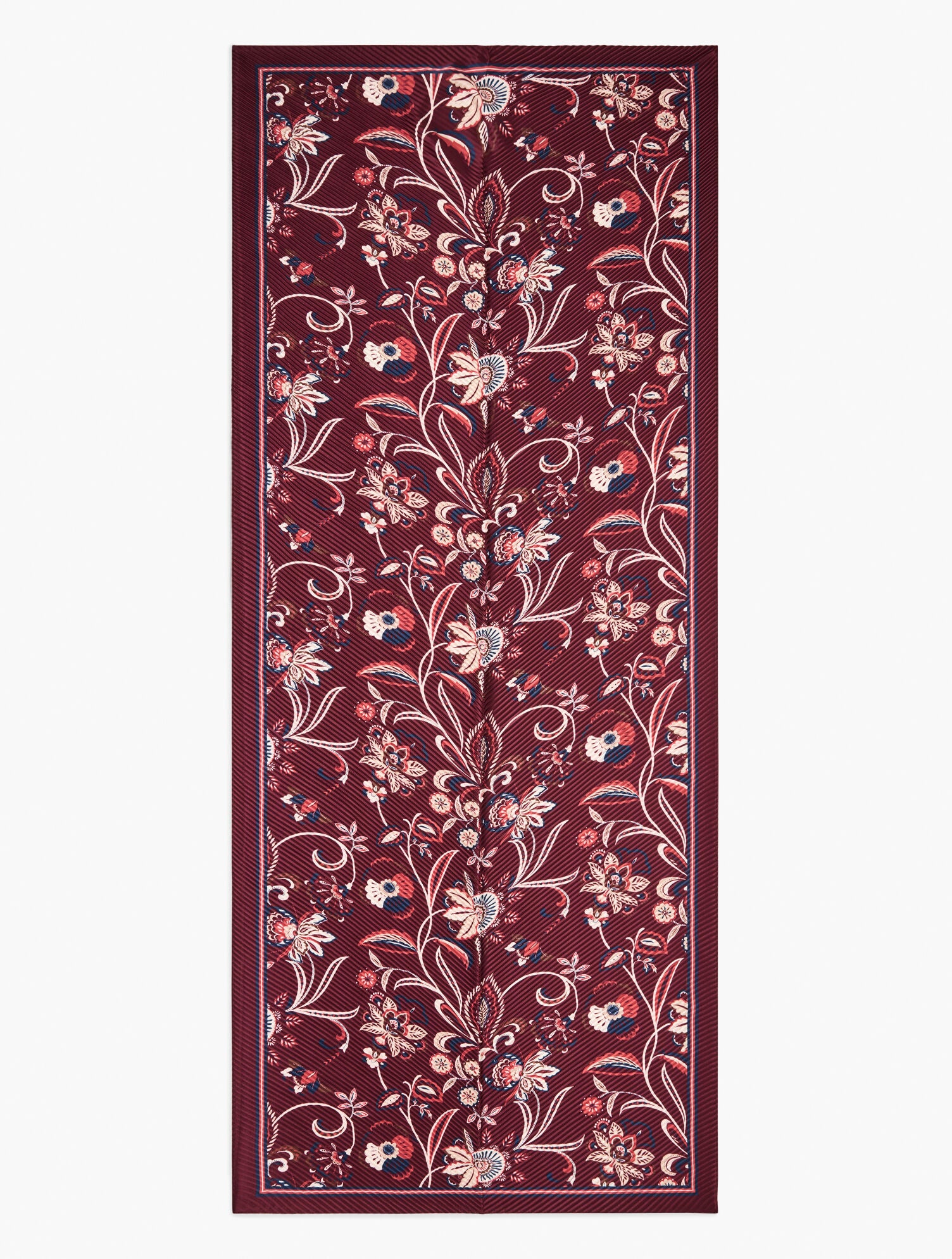RICH BURGUNDY MULTI ECHO PLEATED LIVELY FLORAL OBLONG SCARF | Talbots on sale
