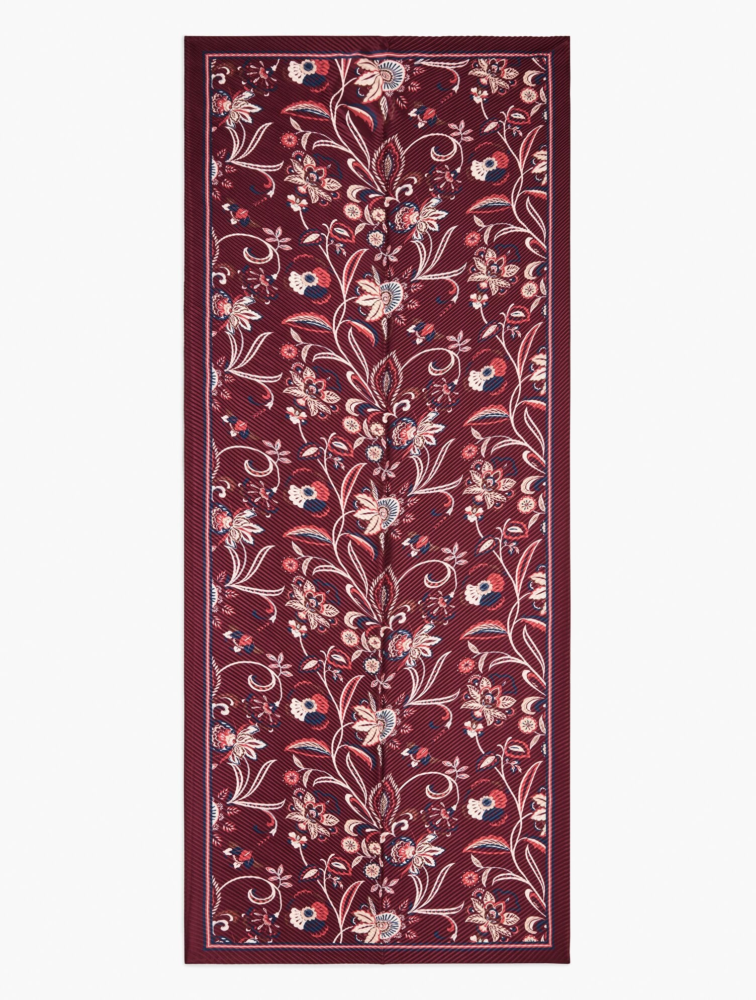 RICH BURGUNDY MULTI ECHO PLEATED LIVELY FLORAL OBLONG SCARF | Talbots near me