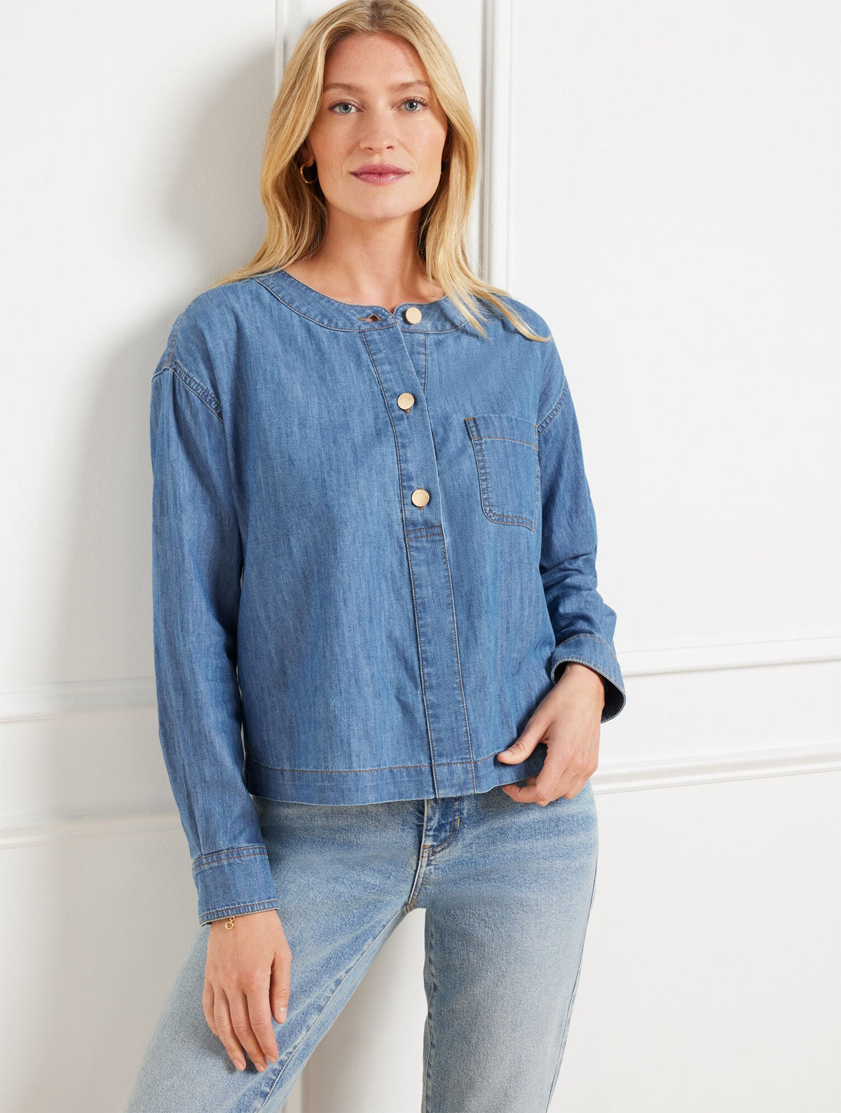 AZURE SKY WASH DENIM POPOVER SHIRT - AZURE SKY WASH | Talbots near me