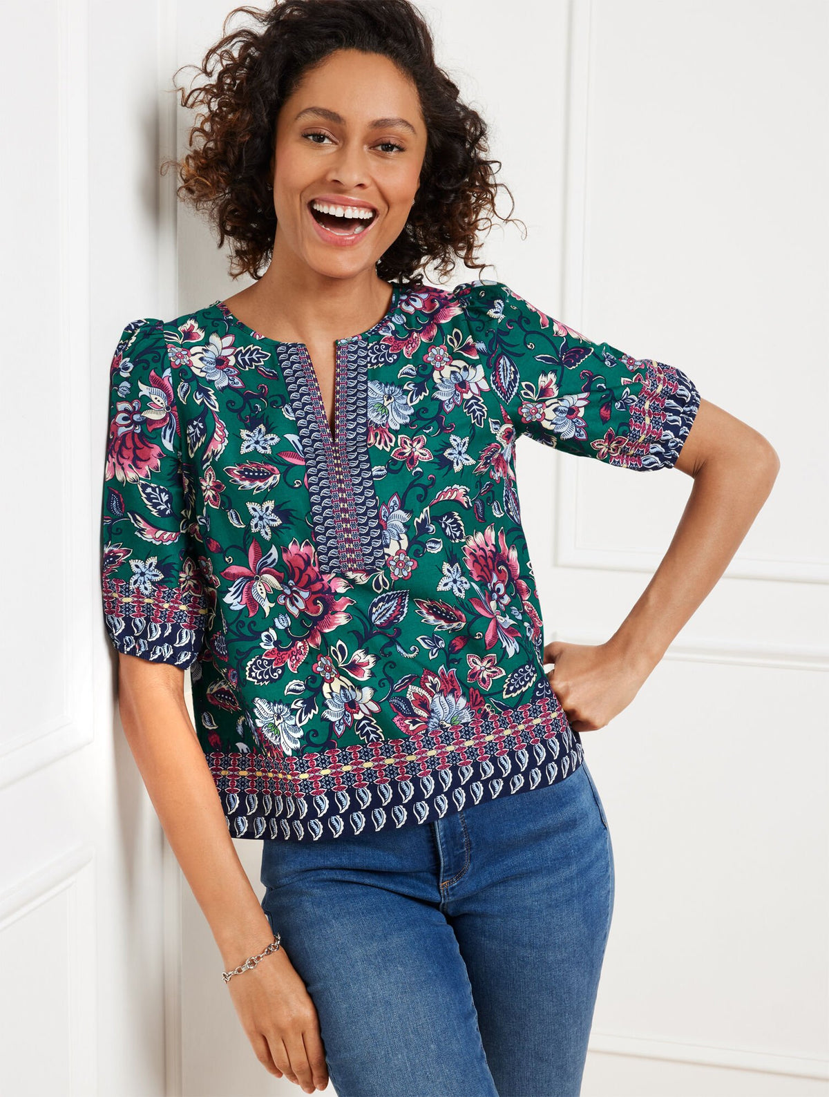LUSH GREEN MULTI GORGEOUS GARDEN TOP | Talbots outlet
