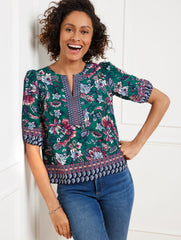 LUSH GREEN MULTI GORGEOUS GARDEN TOP | Talbots outlet