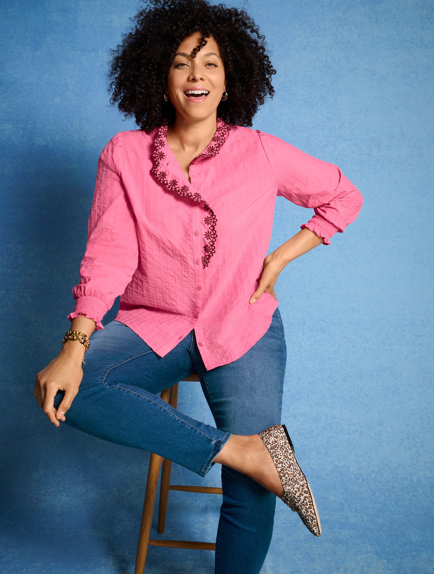 PETUNIA PINK EMBROIDERED SMOCKED TOP | Talbots on sale