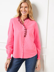 PETUNIA PINK EMBROIDERED SMOCKED TOP | Talbots on sale