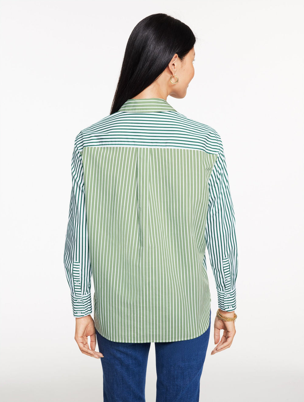 BRIGHT ROSE/WHITE|LUSH GREEN/WHITE POPLIN TOP - TAILORED STRIPE | Talbots for sale