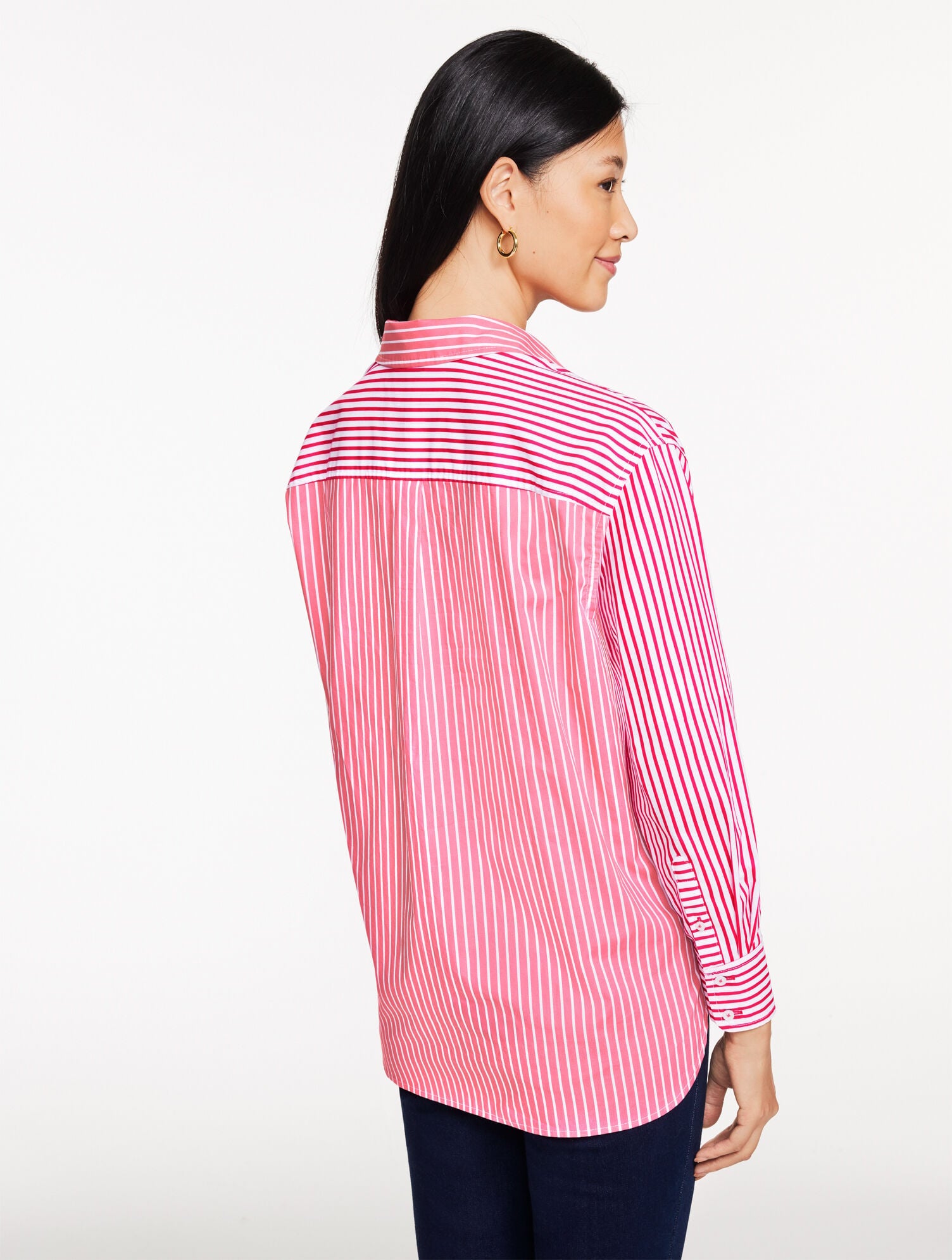 BRIGHT ROSE/WHITE|LUSH GREEN/WHITE POPLIN TOP - TAILORED STRIPE | Talbots for sale