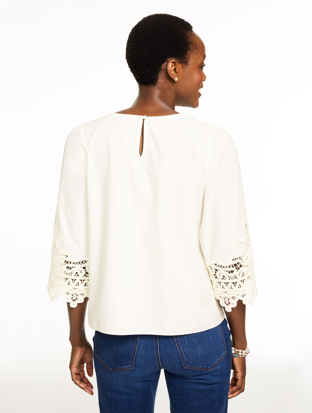 IVORY LACE TRIM POPLIN TOP | Talbots outlet