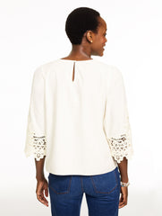 IVORY LACE TRIM POPLIN TOP | Talbots outlet