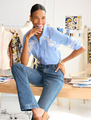 BLUE/WHITE LACE TRIM POPLIN SHIRT - CRISP STRIPE | Talbots on sale