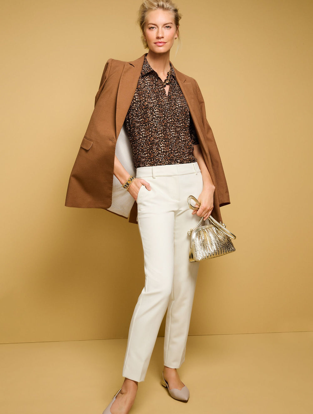 BROWN MULTI ELBOW SLEEVE SHIRT - DELICATE LEOPARD | Talbots sale