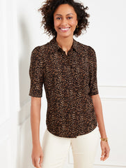 BROWN MULTI ELBOW SLEEVE SHIRT - DELICATE LEOPARD | Talbots sale