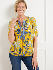 GOLDEN YELLOW MULTI TIE NECK TOP - FLOWING FLORAL | Talbots for sale