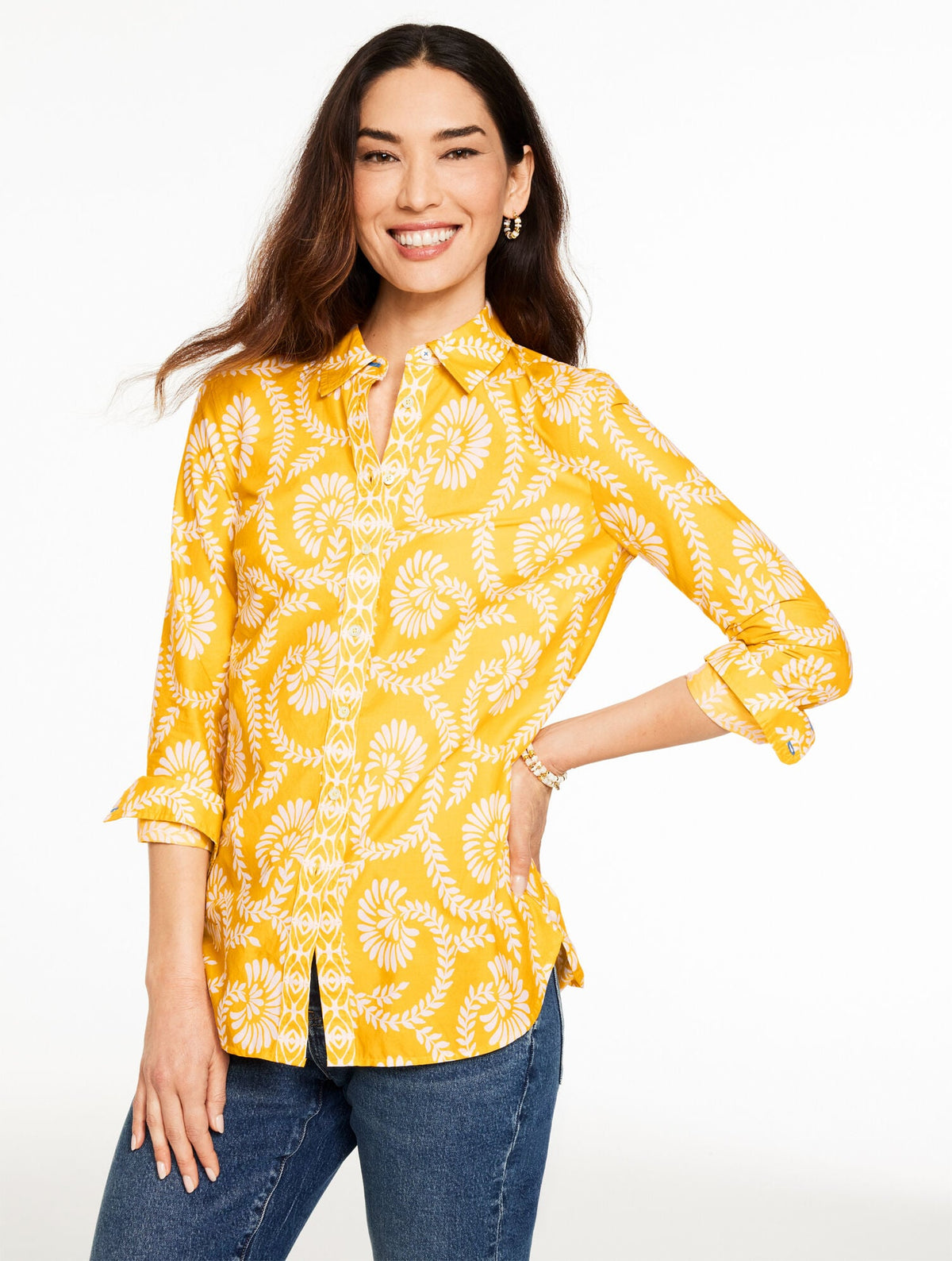 GOLDEN YELLOW/IVORY MODERN CLASSIC SHIRT - SWIRLING VINES | Talbots on sale