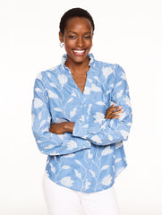 BLUE/IVORY EMBROIDERED TOP - HYDE PARK BLOSSOMS | Talbots US