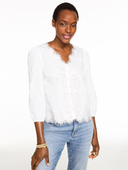 WHITE EMBROIDERED LACE TRIM VOILE TOP | Talbots online