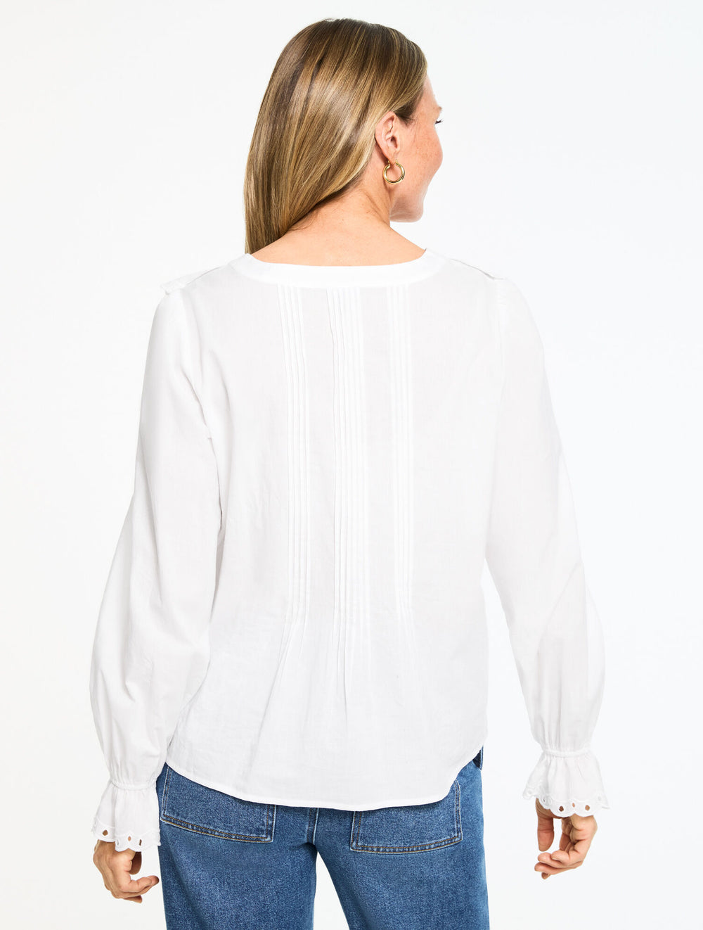 WHITE PINTUCK RUFFLE VOILE TOP | Talbots discount