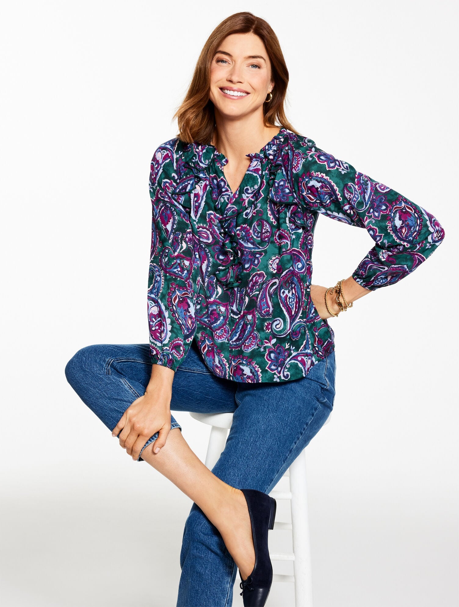 PINE GROVE MULTI RUFFLE TOP - PICCADILLY PAISLEY | Talbots near me
