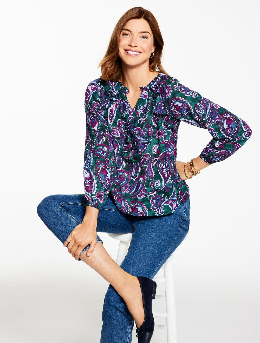 PINE GROVE MULTI RUFFLE TOP - PICCADILLY PAISLEY | Talbots near me