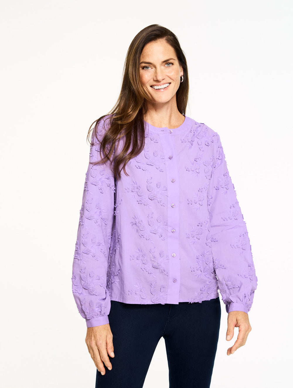 VIOLETTA LILY FLORAL EMBROIDERED TOP | Talbots online