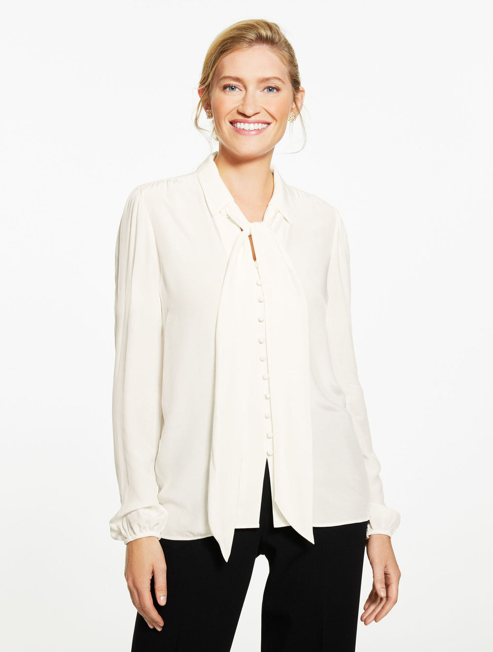 IVORY TIE NECK SHIRT | Talbots online