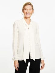 IVORY TIE NECK SHIRT | Talbots online