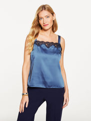 MOONLIGHT BLUE LACE TRIM SATIN CAMISOLE | Talbots for sale