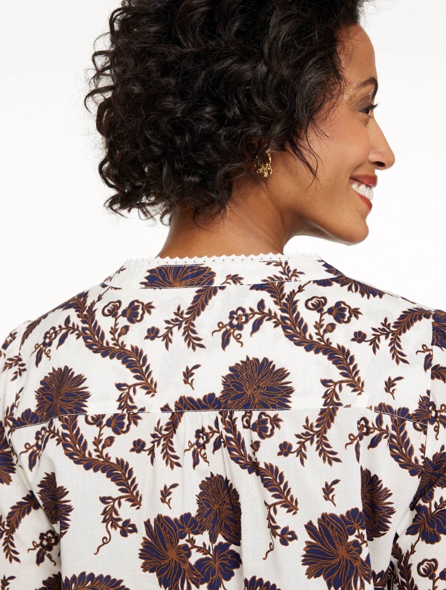 SIERRA BROWN MULTI LACE TRIM PINTUCK TOP - CLIMBING CHRYSANTHEMUMS | Talbots on sale