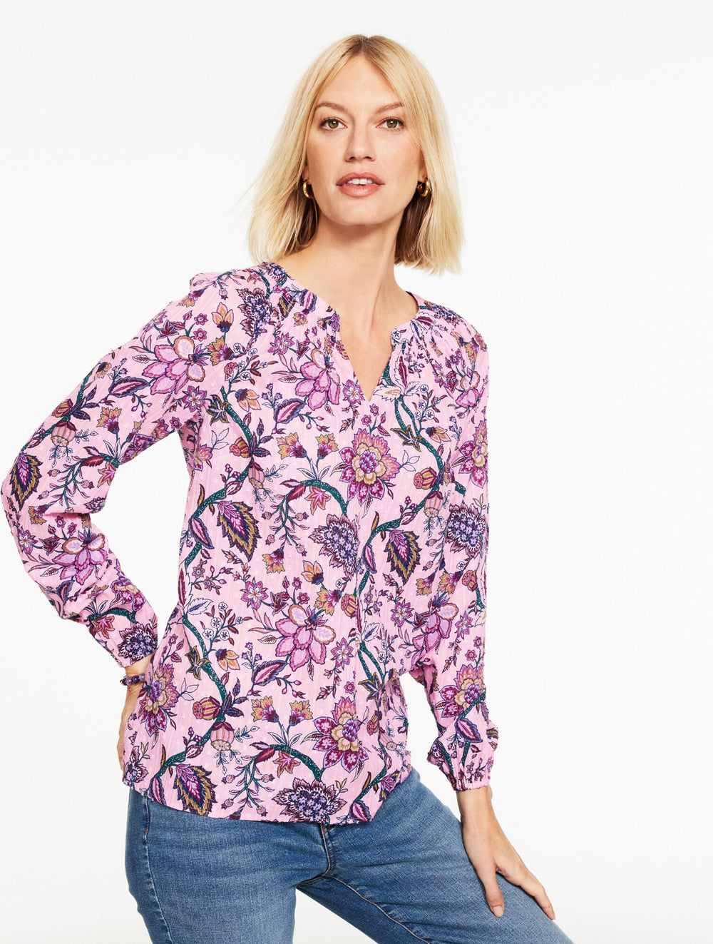 VIOLETTA MULTI SMOCKED TOP - BLOOMING JACOBEAN | Talbots for sale