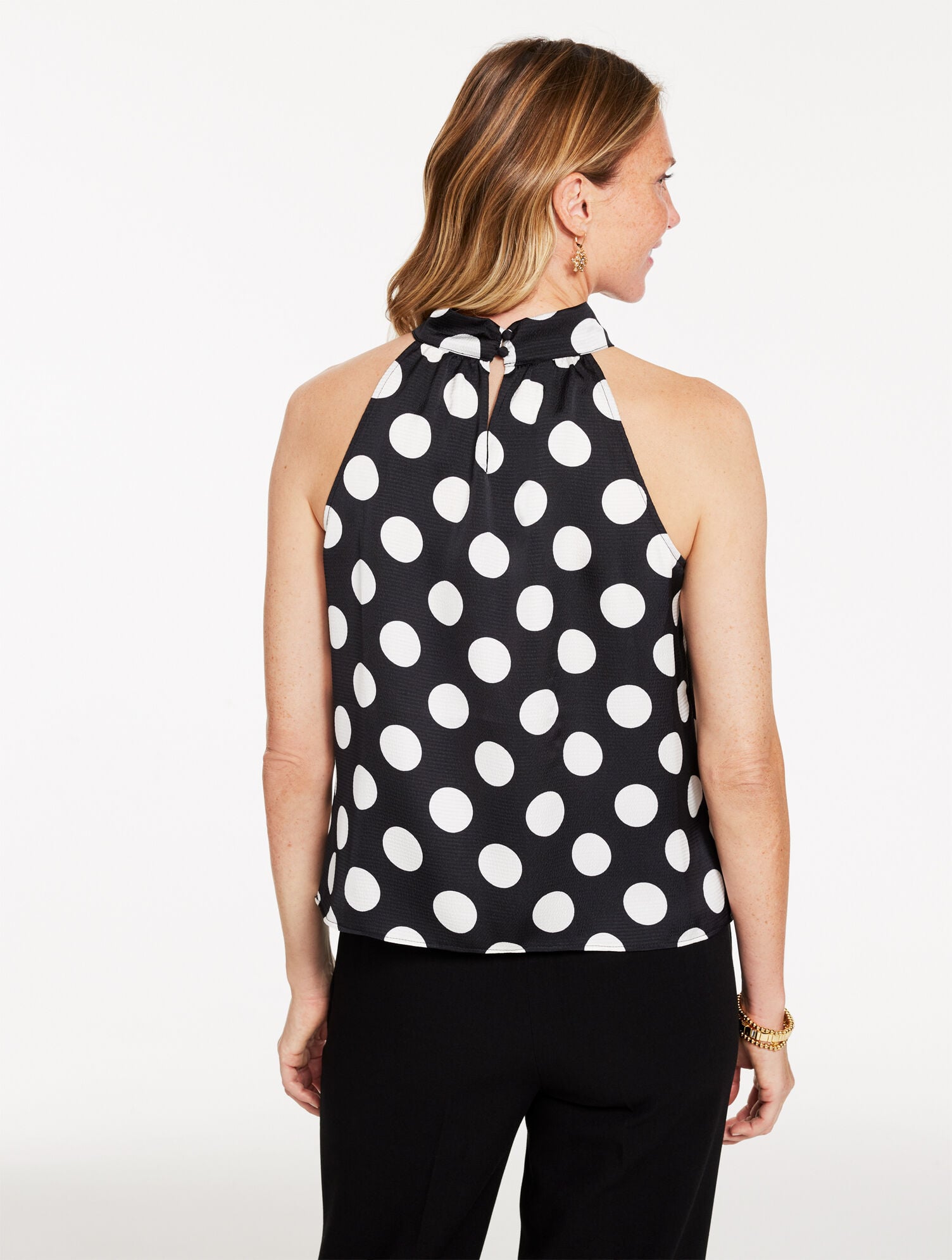 BLACK/IVORY TIE NECK HALTER TOP - BRILLIANT DOT | Talbots online