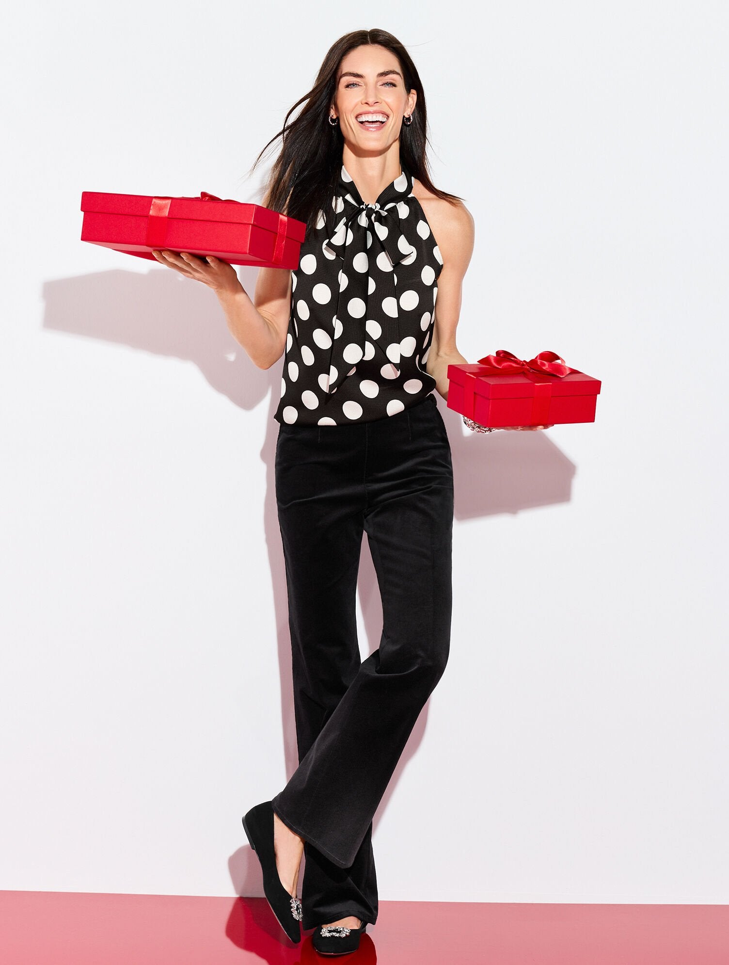 BLACK/IVORY TIE NECK HALTER TOP - BRILLIANT DOT | Talbots online