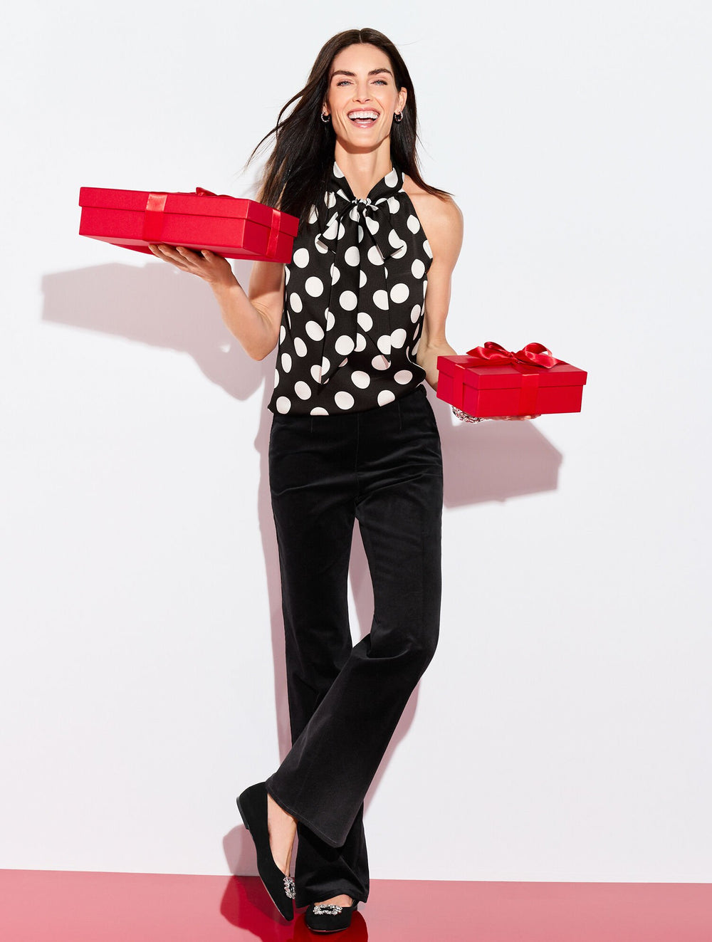 BLACK/IVORY TIE NECK HALTER TOP - BRILLIANT DOT | Talbots online