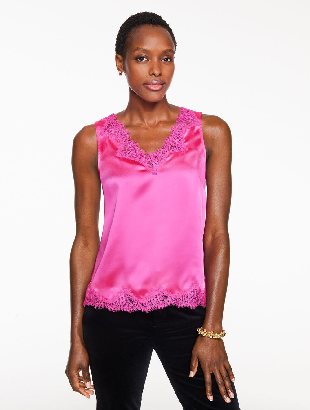 BLACK|VIOLET ROSE LACE TRIM SATIN CAMISOLE | Talbots outlet