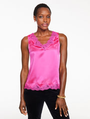 BLACK|VIOLET ROSE LACE TRIM SATIN CAMISOLE | Talbots outlet