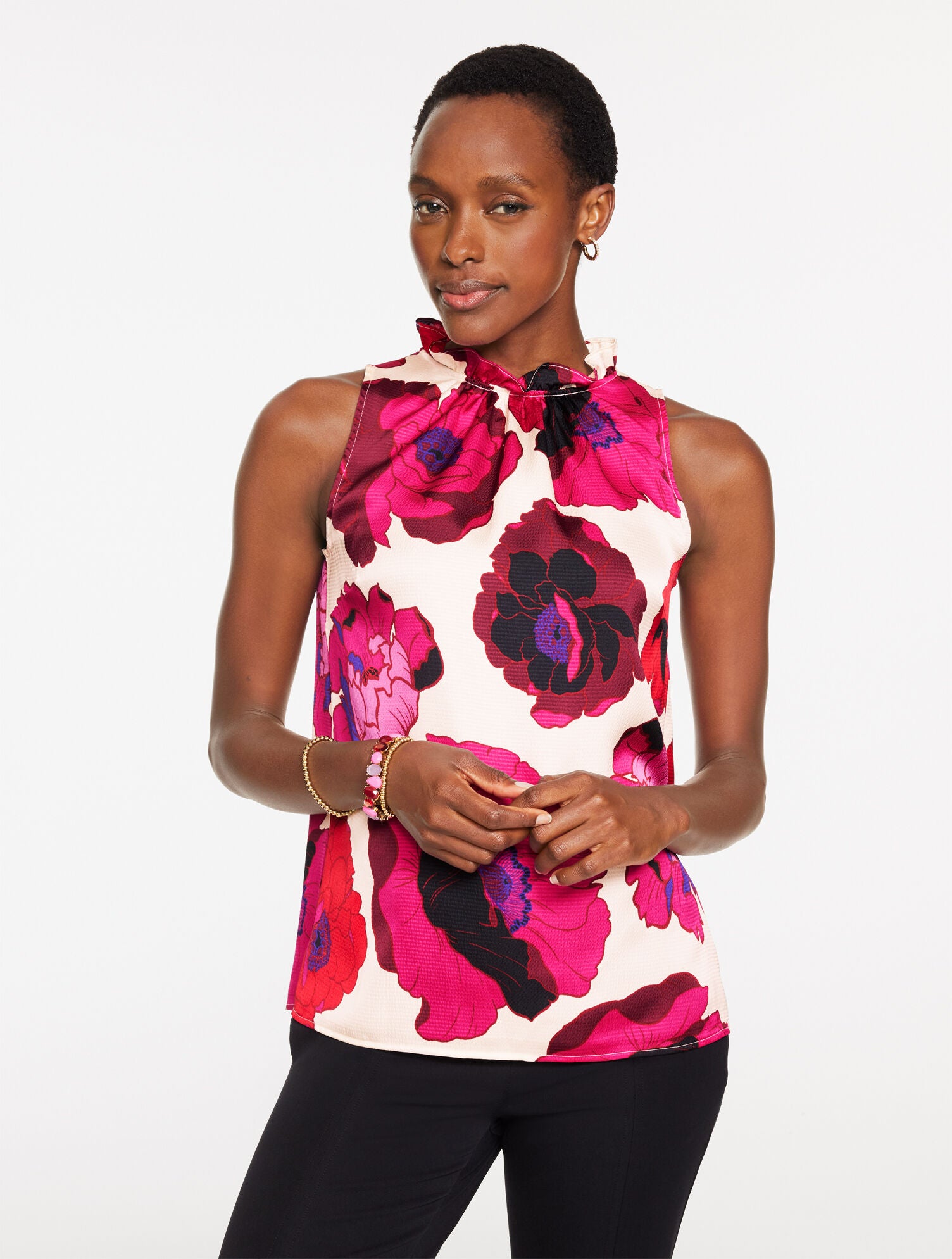 IVORY MULTI SATIN HALTER TOP - BLOOMING FLORAL | Talbots discount