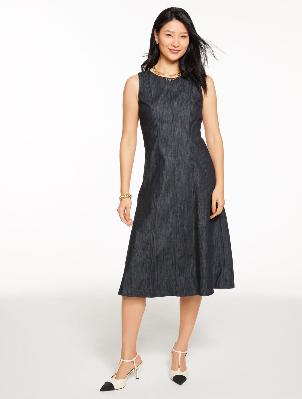 BLACK/WHITE REFINED DENIM MIDI DRESS | Talbots for sale