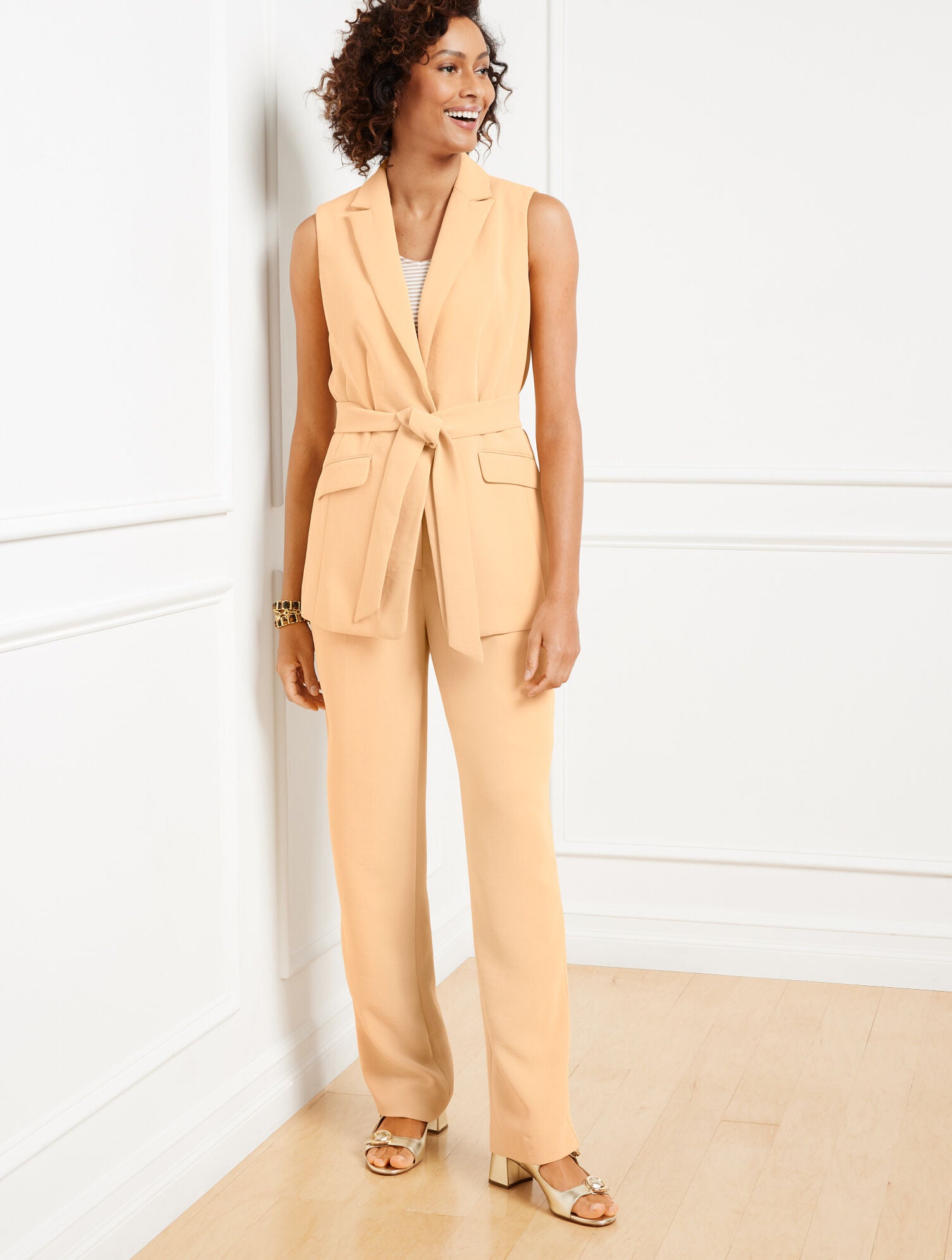 REGENT TAUPE POLISHED CREPE TIE WAIST VEST | Talbots US