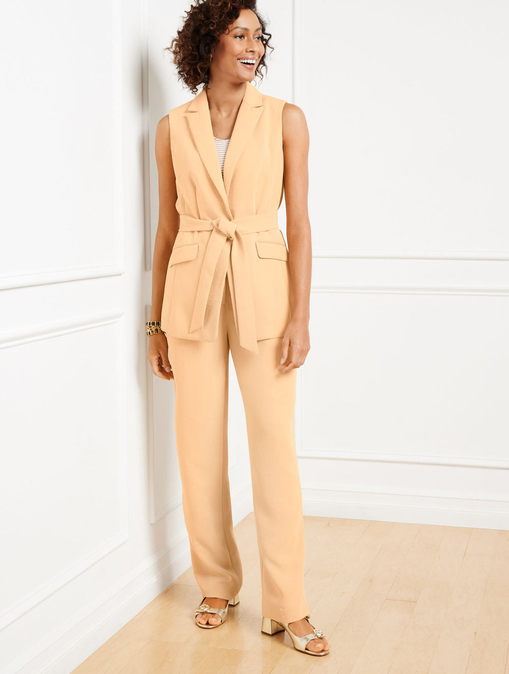 REGENT TAUPE POLISHED CREPE TIE WAIST VEST | Talbots on sale