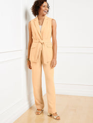 REGENT TAUPE POLISHED CREPE TIE WAIST VEST | Talbots on sale