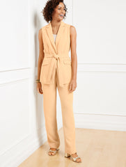 REGENT TAUPE POLISHED CREPE TIE WAIST VEST | Talbots US