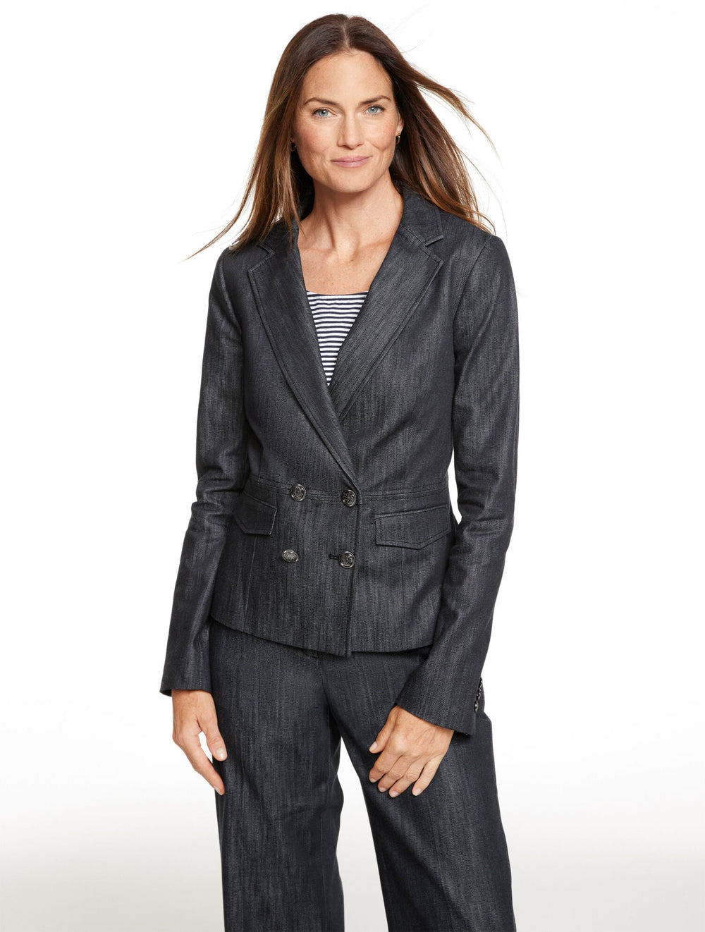 BLACK/WHITE REFINED DENIM DOUBLE BREASTED BLAZER | Talbots US