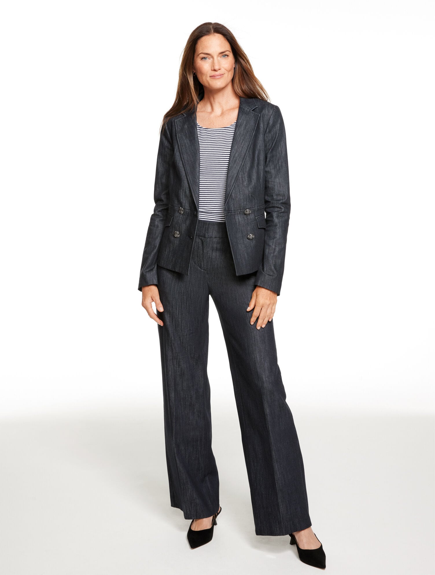 BLACK/WHITE REFINED DENIM DOUBLE BREASTED BLAZER | Talbots US