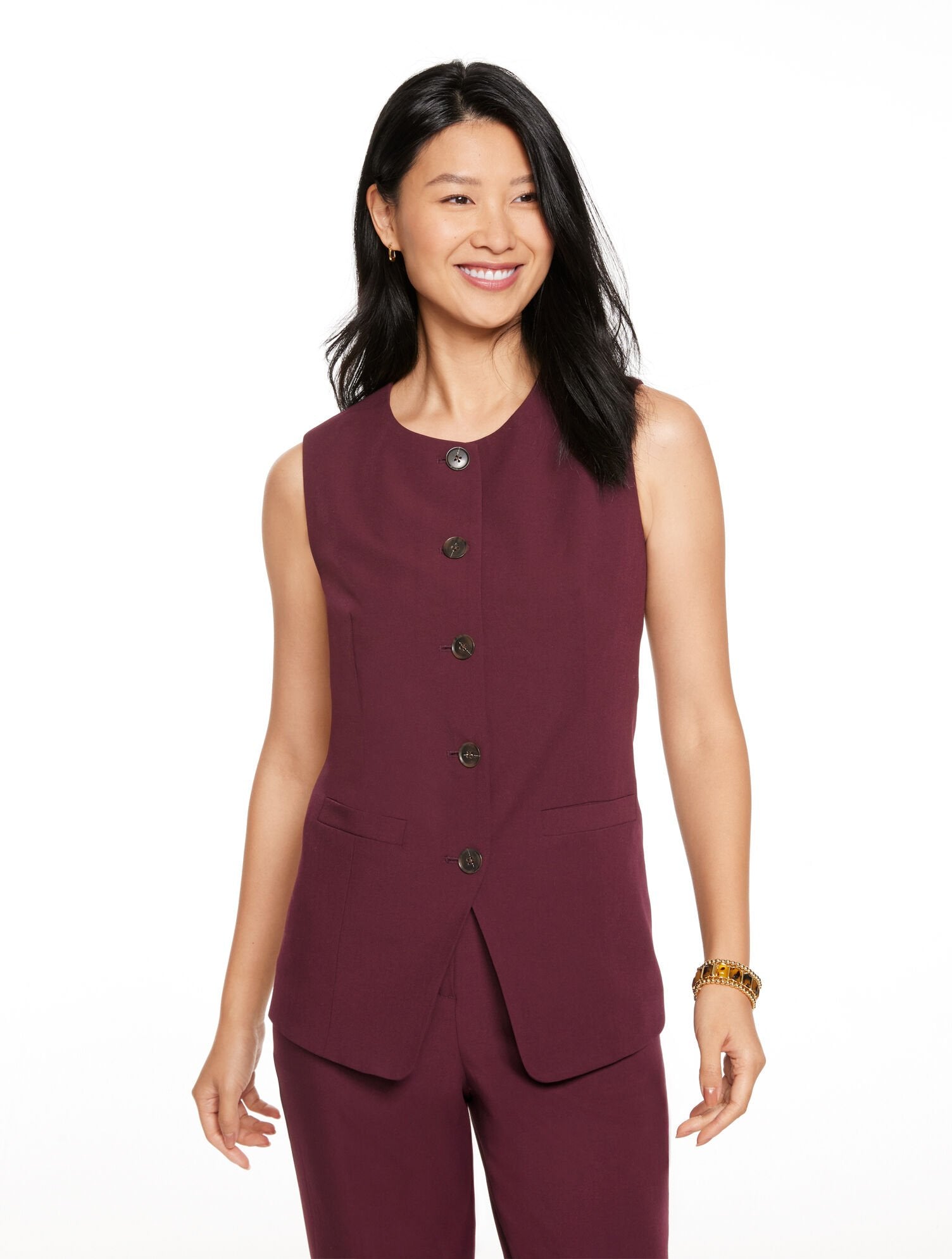 RICH BURGUNDY CITY TWILL VEST | Talbots outlet