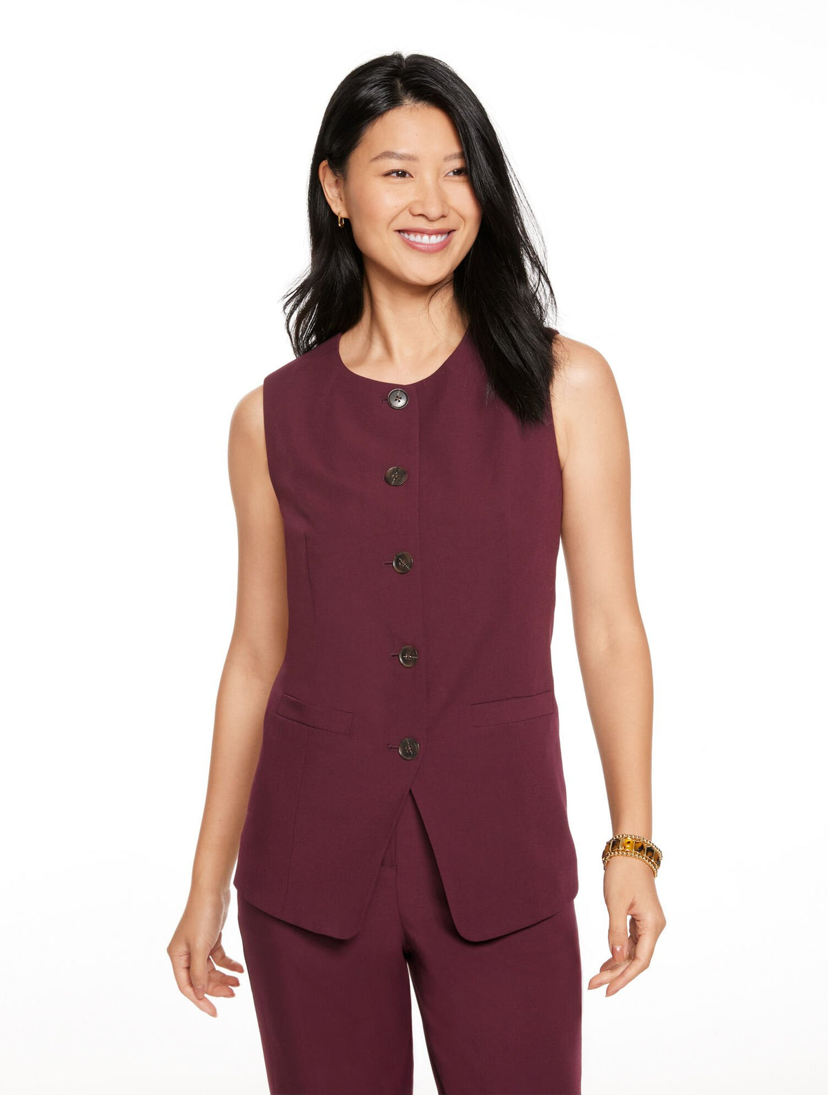 RICH BURGUNDY CITY TWILL VEST | Talbots outlet